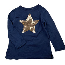 Load image into Gallery viewer, Girls Cotton On, navy cotton long sleeve top, flip sequin star, GUC, size 3,