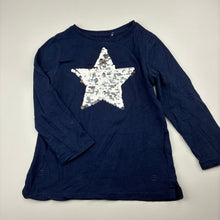 Load image into Gallery viewer, Girls Cotton On, navy cotton long sleeve top, flip sequin star, GUC, size 3,