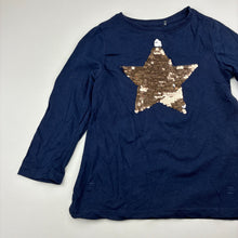 Load image into Gallery viewer, Girls Cotton On, navy cotton long sleeve top, flip sequin star, GUC, size 3,