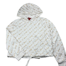 Load image into Gallery viewer, Girls Guess, white &amp; gold cotton hoodie sweater, EUC, size 12,