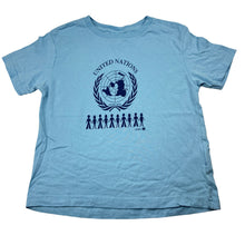 Load image into Gallery viewer, Unisex RABBIT SKINS, blue cotton t-shirt, united nations, GUC, size 4,