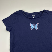 Load image into Gallery viewer, Girls Brilliant Basics, navy cotton t-shirt, butterfly, FUC, size 7,