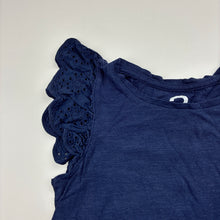 Load image into Gallery viewer, Girls Brilliant Basics, broderie trim navy cotton top, GUC, size 3,