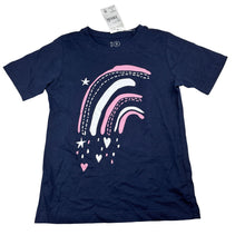 Load image into Gallery viewer, Girls KID, navy cotton t-shirt, rainbow, NEW, size 5,