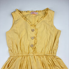 Load image into Gallery viewer, Girls Rosie Cheeks, yellow linen blend sleeveless dress, GUC, size 4, L: 55cm