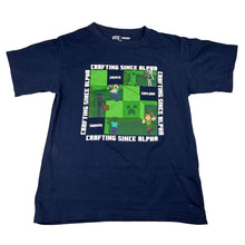 Load image into Gallery viewer, Boys Uniqlo, Minecraft navy cotton t-shirt / top, discolouration on back, FUC, size 9-10,
