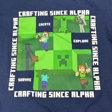 Load image into Gallery viewer, Boys Uniqlo, Minecraft navy cotton t-shirt / top, discolouration on back, FUC, size 9-10,