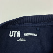 Load image into Gallery viewer, Boys Uniqlo, Minecraft navy cotton t-shirt / top, discolouration on back, FUC, size 9-10,