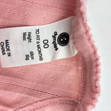 Load image into Gallery viewer, Girls Dymples, pink pointelle cotton singletsuit, EUC, size 00,
