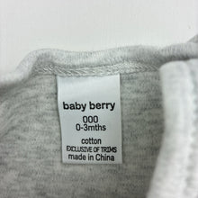 Load image into Gallery viewer, Unisex Baby Berry, grey marle cotton bodysuit / romper, GUC, size 000,