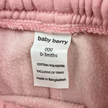 Load image into Gallery viewer, Girls Baby Berry, pink fleece lined track pants elasticated, EUC, size 000,
