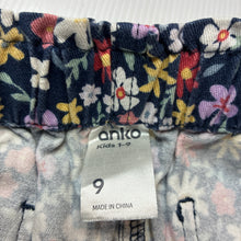 Load image into Gallery viewer, Girls Anko, floral stretch cotton shorts, elasticated, GUC, size 9,