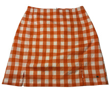 Load image into Gallery viewer, Girls GHANDA, cotton lined, lightweight, orange check skirt, W: 30cm across, length 40cm, EUC, size 8-9,