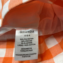 Load image into Gallery viewer, Girls GHANDA, cotton lined, lightweight, orange check skirt, W: 30cm across, length 40cm, EUC, size 8-9,