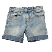 Load image into Gallery viewer, Unisex Breakers, blue stretch denim jean shorts, adjustable, GUC, size 6,
