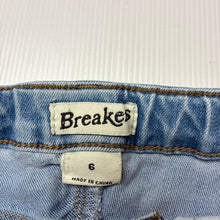 Load image into Gallery viewer, Unisex Breakers, blue stretch denim jean shorts, adjustable, GUC, size 6,