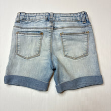 Load image into Gallery viewer, Unisex Breakers, blue stretch denim jean shorts, adjustable, GUC, size 6,