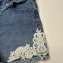 Load image into Gallery viewer, Girls Anko, lace trim stretch denim shorts, adjustable, GUC, size 10,