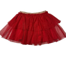 Load image into Gallery viewer, Girls Anko, lined red tulle &amp; gold glitter skirt, elasticated, GUC, size 3,