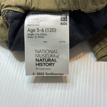Load image into Gallery viewer, Boys Uniqlo, khaki cotton shorts, elasticated, dinosaurs, GUC, size 5-6,
