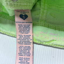 Load image into Gallery viewer, Girls Celebrity Pink, green stretchy shorts, adjustable, light mark front left leg, GUC, size 5,