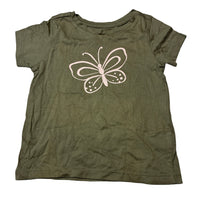 Load image into Gallery viewer, Girls Anko, khaki cotton t-shirt, butterfly, EUC, size 2,