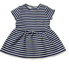Load image into Gallery viewer, Girls St Bernard, blue &amp; white stripe short sleeve dress, GUC, size 0, L: 40cm