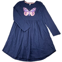 Load image into Gallery viewer, Girls KID, navy cotton long sleeve dress, butterfly, GUC, size 6, L: 65cm