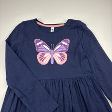 Load image into Gallery viewer, Girls KID, navy cotton long sleeve dress, butterfly, GUC, size 6, L: 65cm