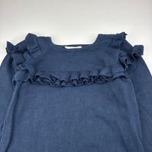 Load image into Gallery viewer, Girls Milkshake, navy knitted cotton long sleeve dress, GUC, size 6, L: 57cm