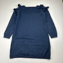 Load image into Gallery viewer, Girls Milkshake, navy knitted cotton long sleeve dress, GUC, size 6, L: 57cm