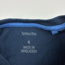 Load image into Gallery viewer, Boys Favourites, navy cotton t-shirt, EUC, size 4,