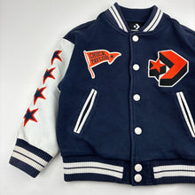 Load image into Gallery viewer, Boys Converse, Chuck Taylor, varsity style jacket, faux leather sleeves, marks on cuffs, FUC, size 4,