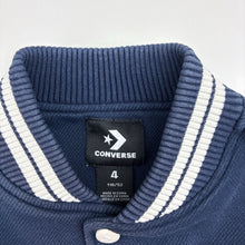 Load image into Gallery viewer, Boys Converse, Chuck Taylor, varsity style jacket, faux leather sleeves, marks on cuffs, FUC, size 4,