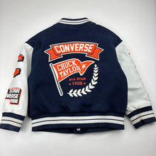Load image into Gallery viewer, Boys Converse, Chuck Taylor, varsity style jacket, faux leather sleeves, marks on cuffs, FUC, size 4,