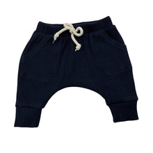 Load image into Gallery viewer, Unisex Designer Kidz, navy ribbed pants / bottoms, elasticated, wash fade, FUC, size 000,