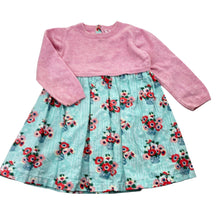 Load image into Gallery viewer, Girls John Lewis, spliced floral cotton / knit long-sleeve dress, FUC, size 0, L: 41cm