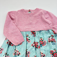 Load image into Gallery viewer, Girls John Lewis, spliced floral cotton / knit long-sleeve dress, FUC, size 0, L: 41cm