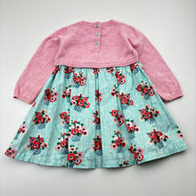 Load image into Gallery viewer, Girls John Lewis, spliced floral cotton / knit long-sleeve dress, FUC, size 0, L: 41cm