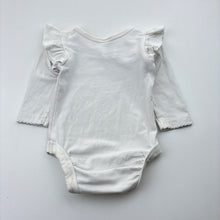 Load image into Gallery viewer, Girls Dymples, stretchy ruffle bodysuit / romper, GUC, size 000,