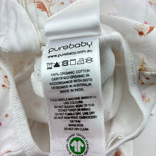 Load image into Gallery viewer, Girls purebaby, organic cotton zip romper, horses, light mark on knee, FUC, size 0,