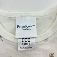 Load image into Gallery viewer, Unisex Peter Rabbit, stretchy long sleeve bodysuit / romper, EUC, size 000,