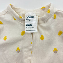 Load image into Gallery viewer, Unisex Anko, soft feel stretchy zip coverall / romper, chicks, EUC, size 000,
