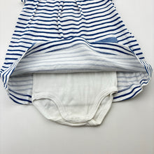 Load image into Gallery viewer, Girls Petit Bateau, striped cotton romper dress, light marks, FUC, size 0, L: 38cm