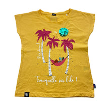 Load image into Gallery viewer, Girls Pardon!, yellow cotton tee / top, sequins, GUC, size 8,
