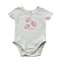 Load image into Gallery viewer, Girls Dymples, stretchy bodysuit / romper, strawberries, EUC, size 000,