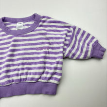 Load image into Gallery viewer, Girls Bonds, purple stripe terry top / lightweight sweater, EUC, size 000,