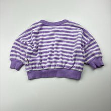 Load image into Gallery viewer, Girls Bonds, purple stripe terry top / lightweight sweater, EUC, size 000,