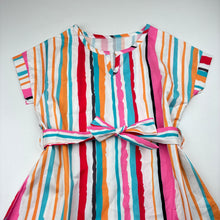Load image into Gallery viewer, Girls lightweight, colourful striped dress, EUC, size 5-6, L: 66cm