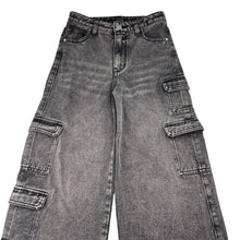Load image into Gallery viewer, Unisex 1964 Denim Co, wide leg denim cargo pants adjustable, EUC, size 8,